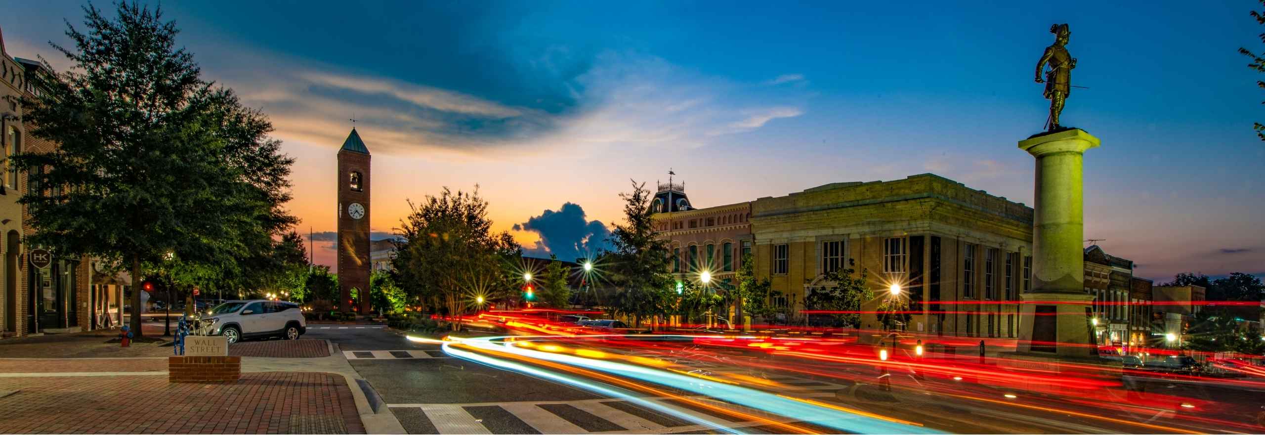 Downtown Spartanburg Statue of Daniel Morgan at Night